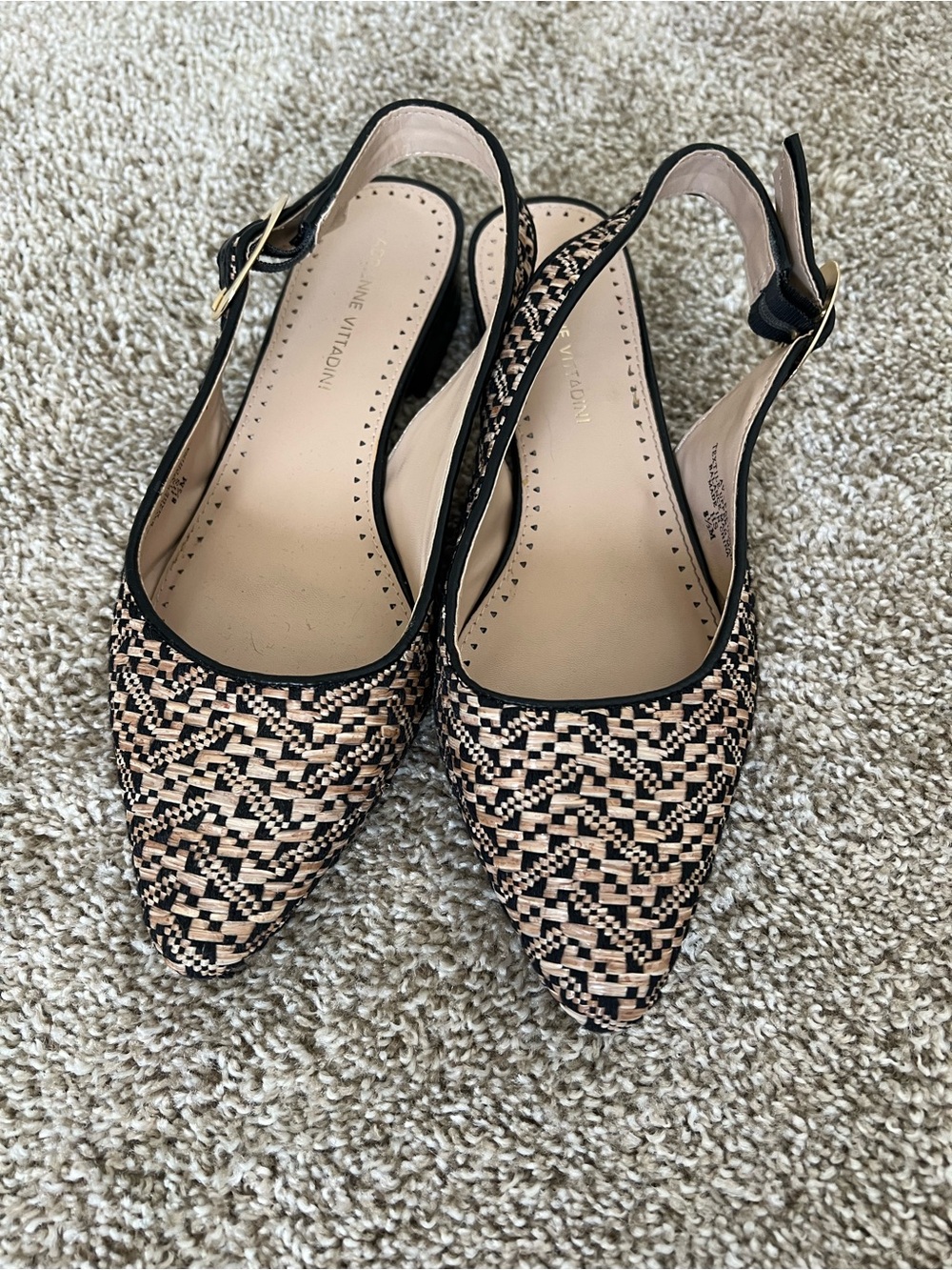 Adrienne Vittadini Black & Nude Woven Slingback Flats